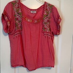 Johnny Was Pink Floral Embroidered Blouse